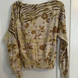 Anthropologie pilcro floral neutral motif sweater sz XS